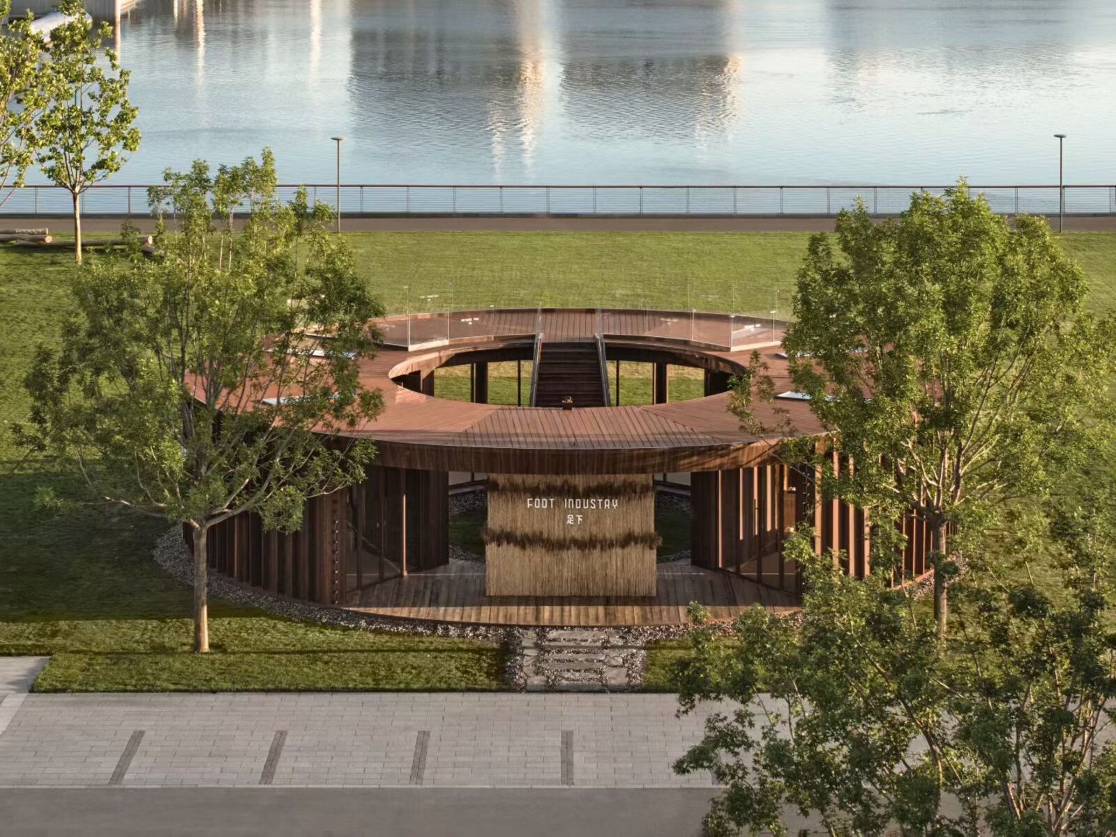 Aerial view showing circular courtyard